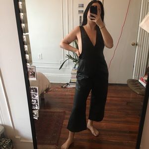FREE PEOPLE black vegan leather overalls